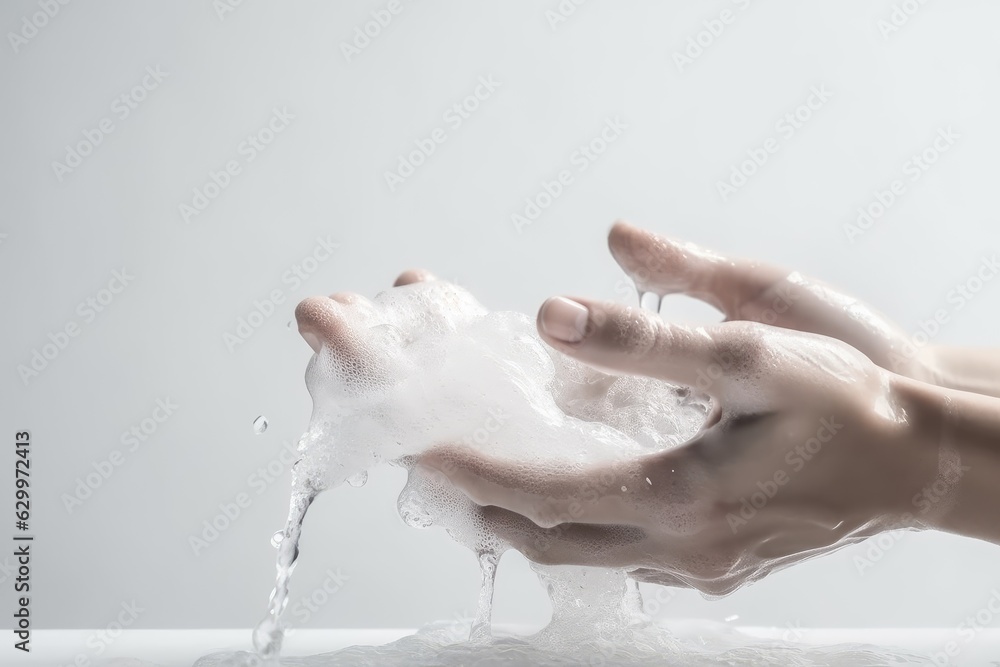 Obraz premium A man is washing his hands with soap