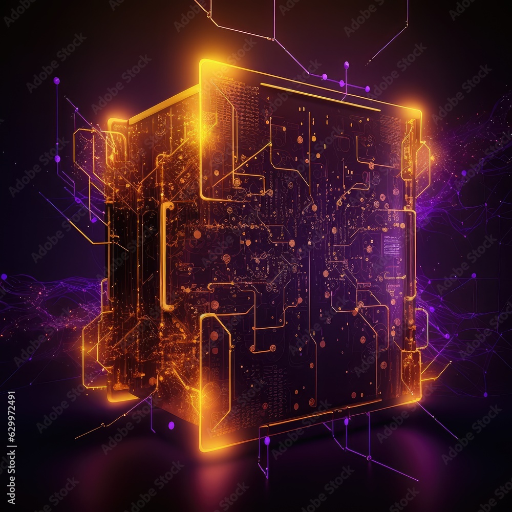Obraz premium purple golden circuit electronic technology background material