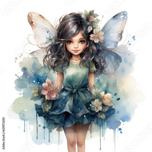 A Cute Princess with Butterflies wings in a green dress