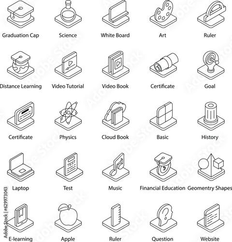 Education icons set. school icons set. university icons. such as pencil, book, online education, ebook, student, etc