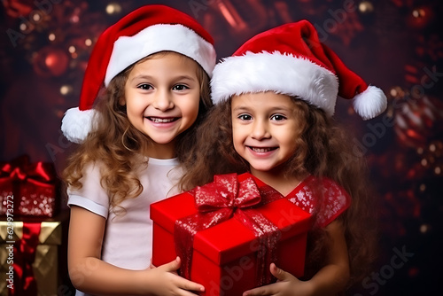 girls with christmas gifts smiling 