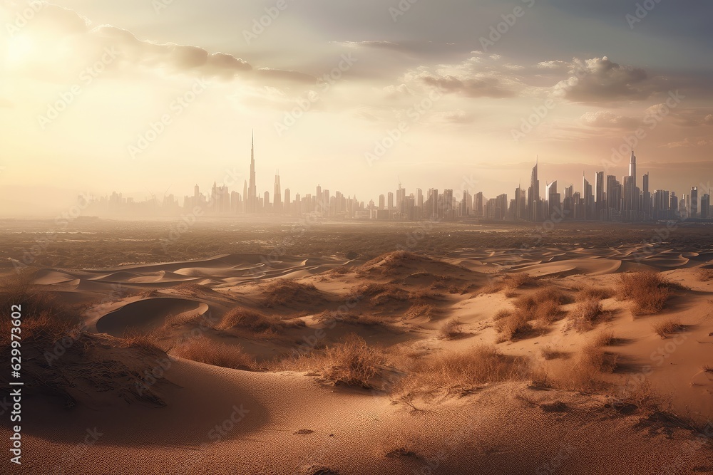 Panoramic modern big city in the desert