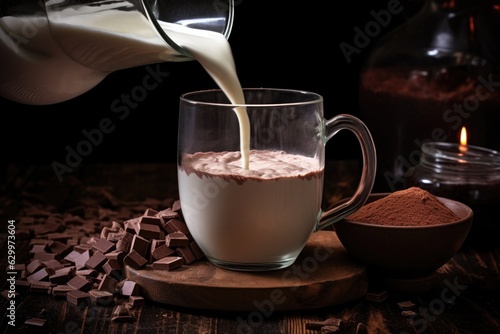 pouring hot milk into cocoa powder mixture