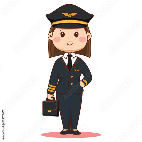Cute Female Pilot Cartoon Character
