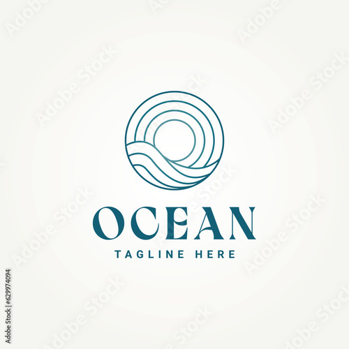 simple minimalist ocean line art icon logo template vector illustration design