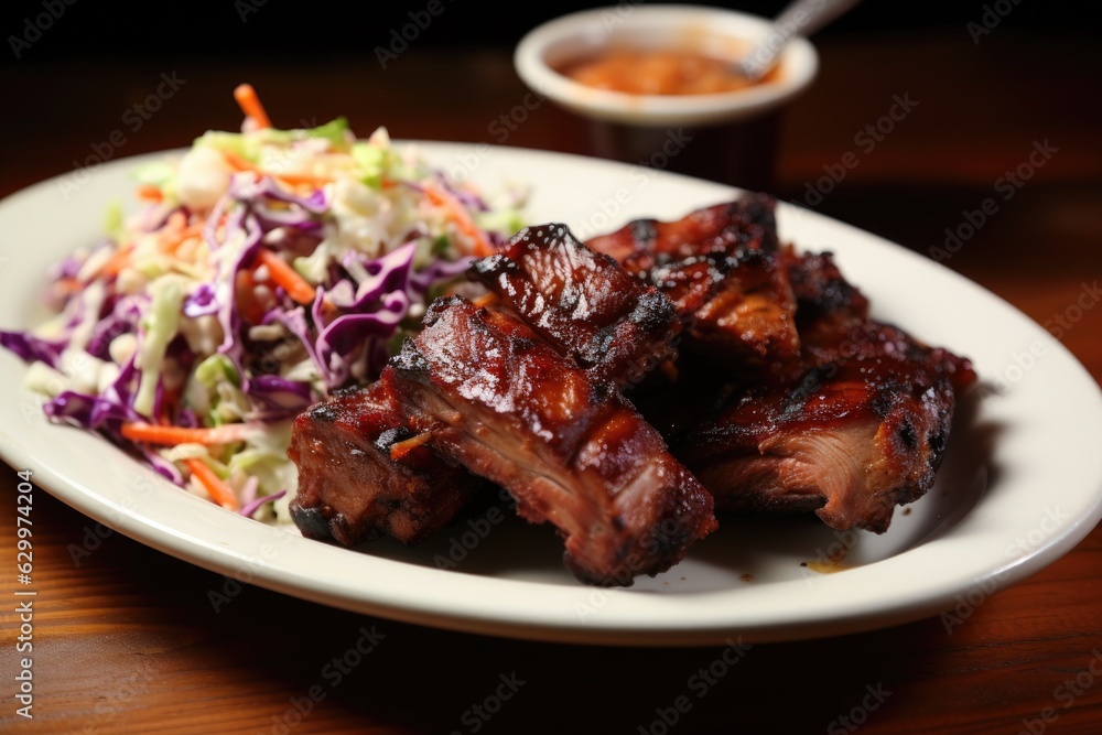 homemade bbq ribs served with corn and coleslaw homemade bbq ribs served with corn and coleslaw