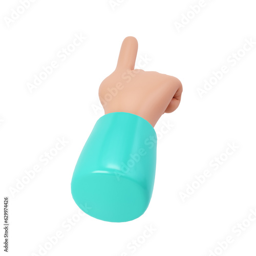 3d hand icon show push one finger counting illustration. Cartoon character. Business clip art isolated clipping path