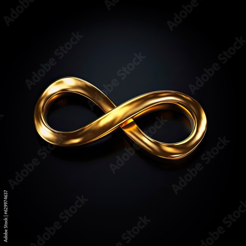 Epic Gold Infinity Symbol: Forever Symbolizing Mathematical Infinite Possibilities of Life as a Golden Asset for Design and Marketing Isolated on Black: Generative AI
