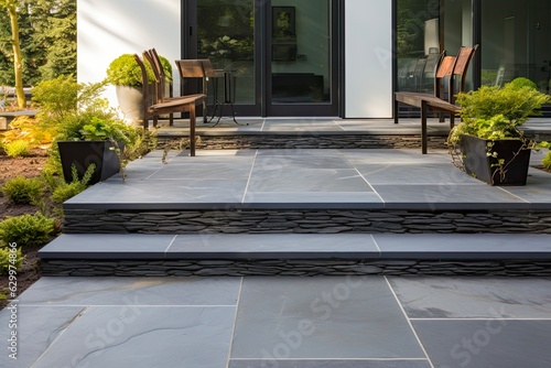 Fotografia Stylish Bluestone Steps and Entrance with Stainless Steel Railing and Cable Syst