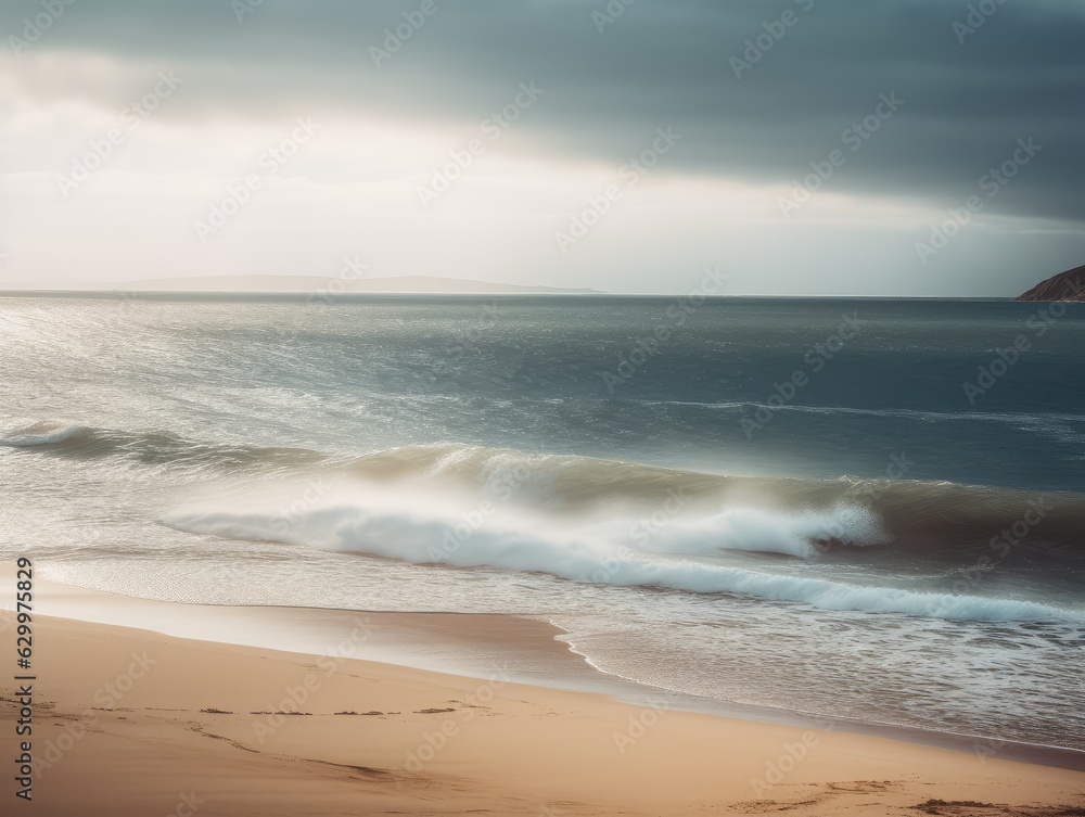 Fototapeta premium Clean sandy beach on cloudy seaside