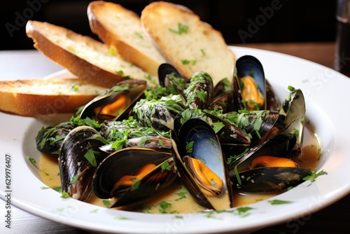 steamed mussels in white wine and garlic sauce