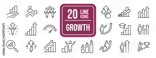 Growth minimal thin line icons. Related increase, performance, profit, progress, achievement. Editable stroke. Vector illustration. photo
