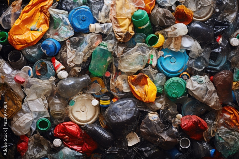 close-up of sorted recyclables: cans, bottles, paper close-up of sorted recyclables: cans, bottles, paper