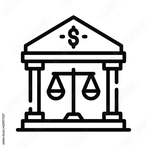 Balance scale with bank building showing banking law concept icon