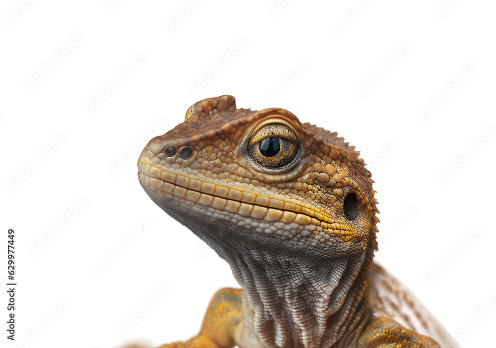 Close up of Lizard head isolated on white background cutout Close up of Lizard head isolated on white background cutout