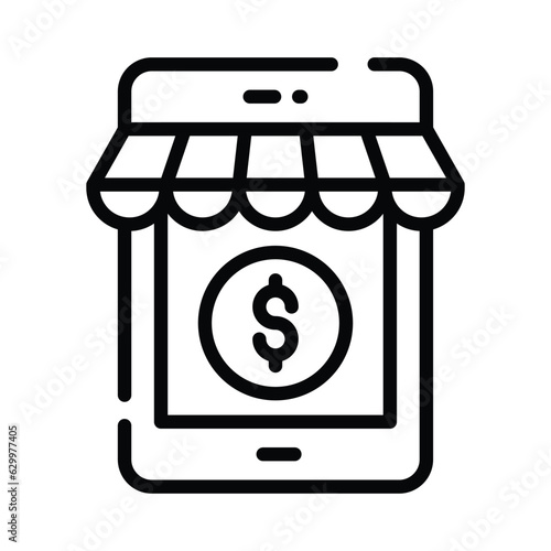 Dollar coin inside phone, A concept of m commerce icon, mobile shop vector design