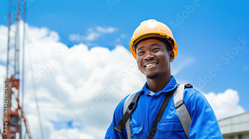 ヘルメットを被った建築現場の外国人労働者