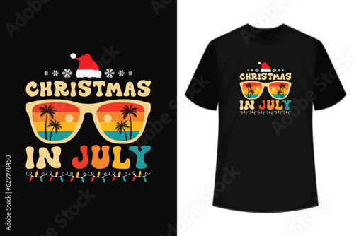 Santa Hat Sunglasses Summer Beach Vacation Christmas In July T shirt Gift