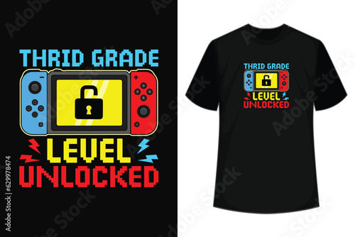 Third Grade Level Unlocked First Day Back To School Gamer T-Shirt