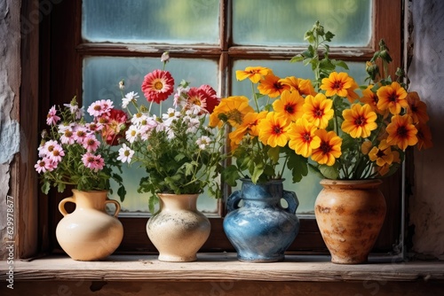 Beautiful pots with flowers.