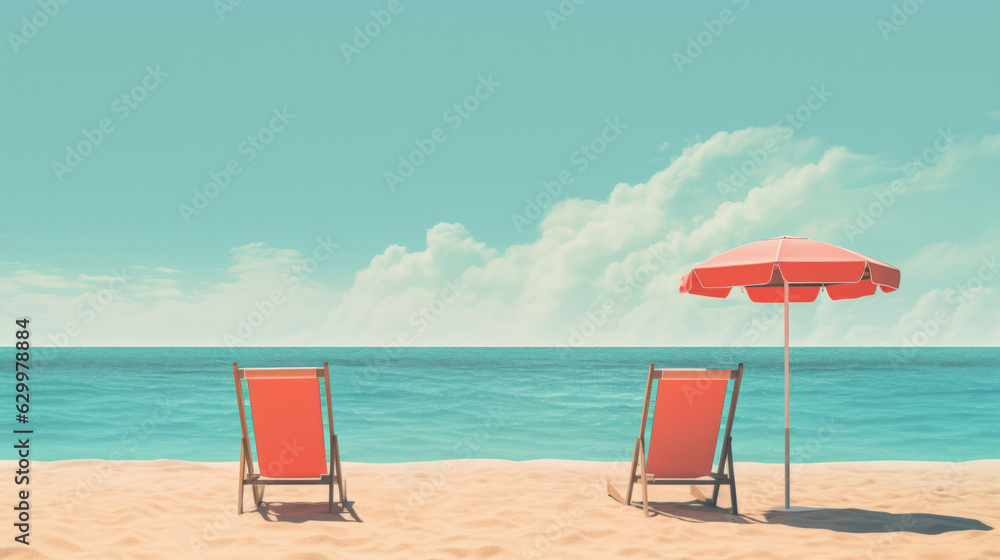 Drawing retro tropical beach summer background. Graphic illustration design. Generative ai. Drawing retro tropical beach summer background. Graphic illustration design. Generative ai.