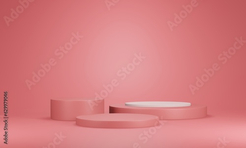 3d rendering pedestal cylinder platform, Colorful podium stage for show awards or cosmetic products.