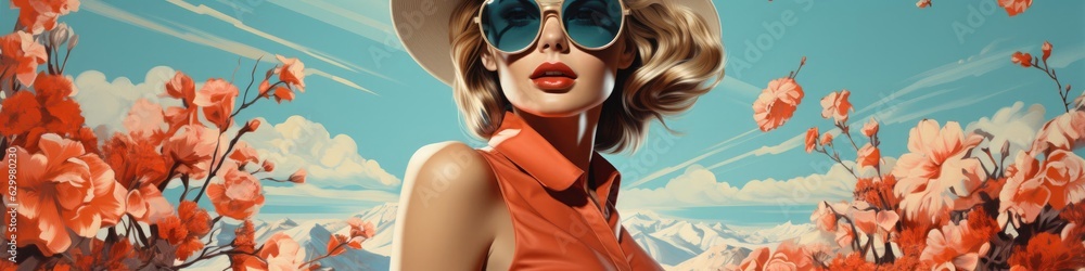 Retro Female Summer Print Stylish Design Backdrop With Copyspace Generative AI Retro Female Summer Print Stylish Design Backdrop With Copyspace Generative AI