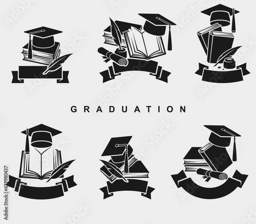 Graduation cap label and icon set. Collection graduation cap. Vector