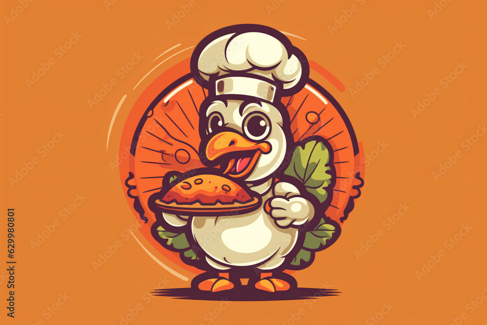 Colorful Thanksgiving Celebration of Joy and Happiness with Cartoon Turkey as a chef