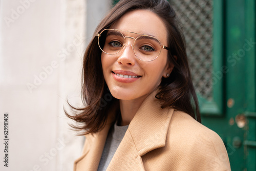 Portrait smiling middle age woman in glasses photo