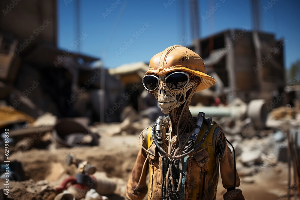 Alien Construction Worker - Otherworldly Labor on a Construction Site