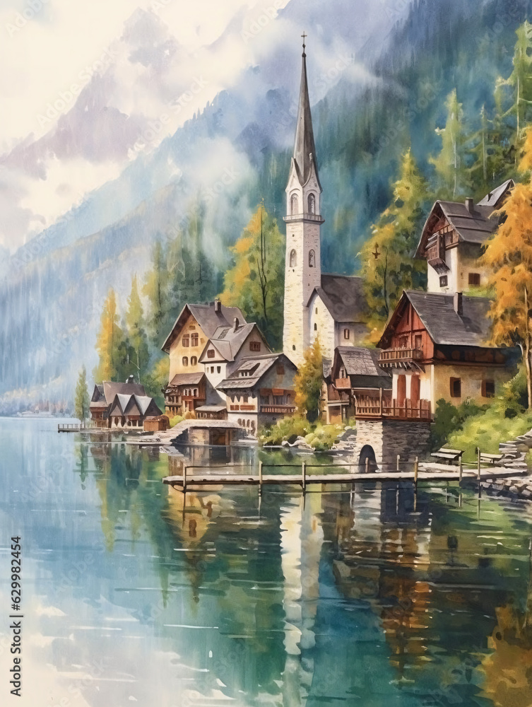 Hallstatt Austria Watercolor Art Print | Austria Poster | Cityscape Wall Art | Art Decor Hallstatt Austria Watercolor Art Print | Austria Poster | Cityscape Wall Art | Art Decor