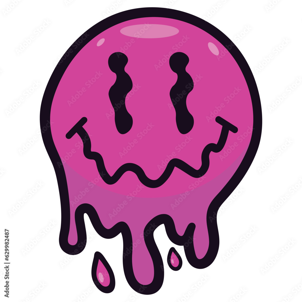 Woozy Graphic Melting Drippy Psychedelic Smiling Happy Face ...