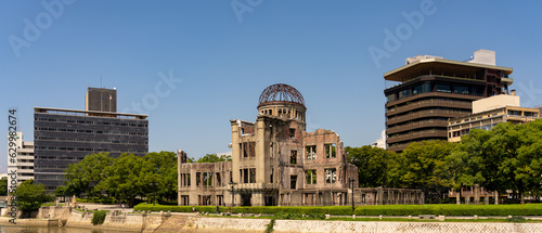 Panoramic image of Hiroshima city central with Atomic Bomb Dome at daytime.