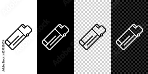 Set line Lighter icon isolated on black and white, transparent background. Vector