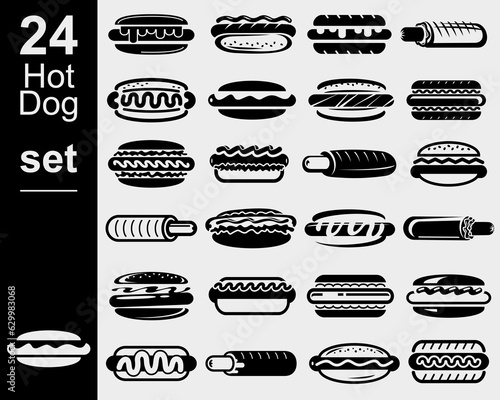 Hot dog set. Collection icon hot-dog. Vector