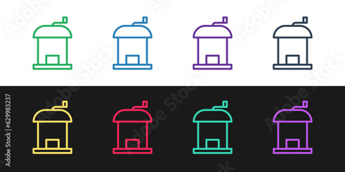 Set line Manual coffee grinder icon isolated on black and white background. Vector