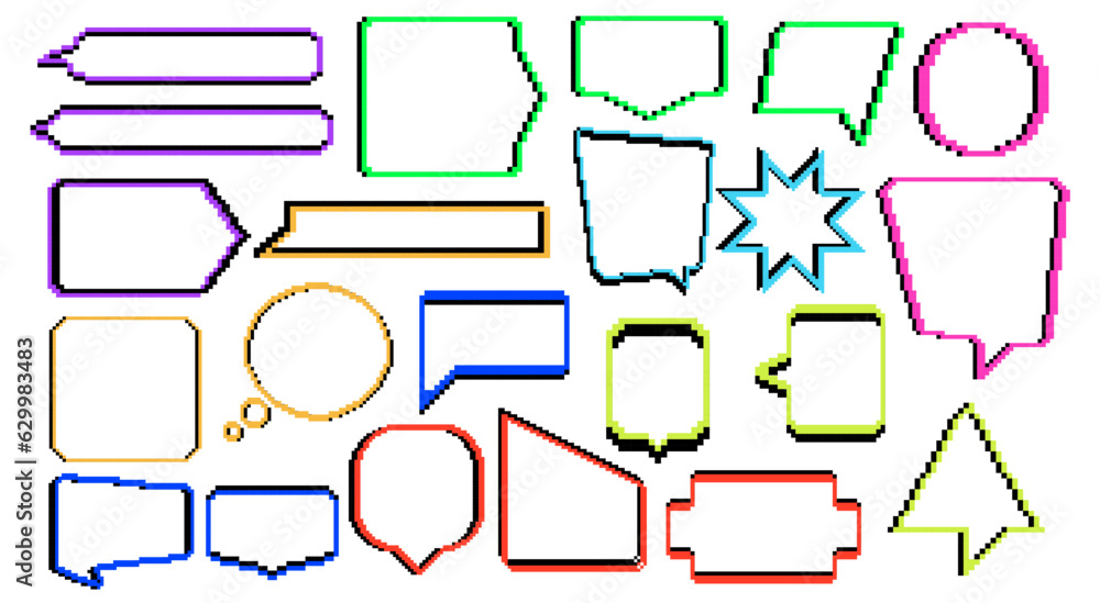 Pixel 8 Bit retro Dialogue Box Message outline Frames. vector set of speech bubble