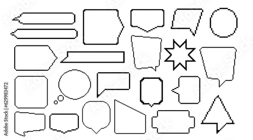 vector set of black stroke Pixel 90s retro speech bubbles Dialogue Box Message outline Frames