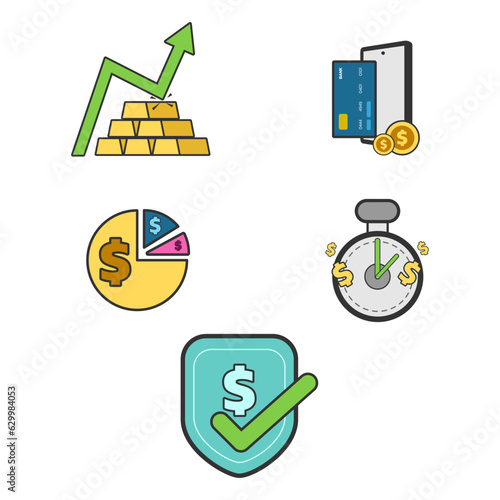 Gold Price Rising and Credit Card and Finance Proportion vector elements collection
