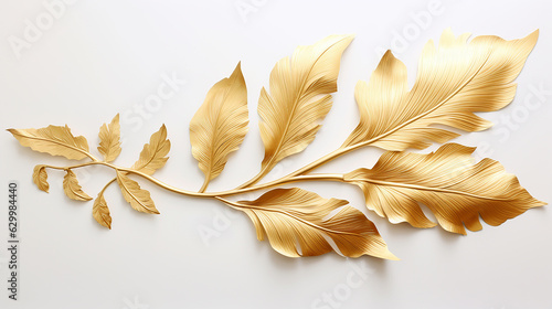folha dourada ouro de luxo em fundo branco  photo