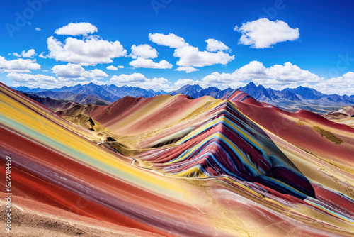 In Peru's stunning landscape, - breathtaking mountain views and colorful rainbows in Cuzco. Nature's beauty makes the journey truly unforgettable. photo