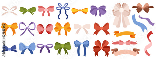 Simple hand drawn ribbon bow collection. Bowknot for decoration, big set of bowtie