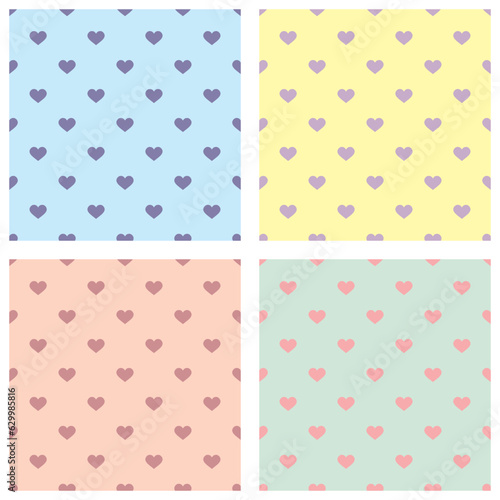 Tile cute vector pattern set with hearts on pastel background for decoration wallpaper