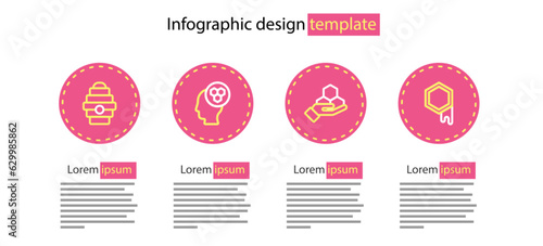 Set line Honeycomb and hand, Beekeeper and Hive for bees icon. Vector