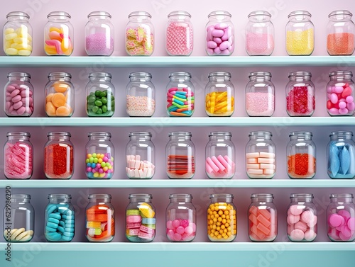 Various colorful candies are featured in Sweet Store, chewy and sweet candies