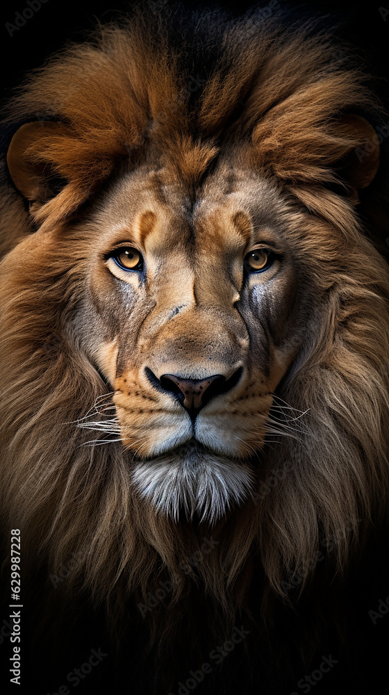 leão poderoso em fundo preto, rei da selva 