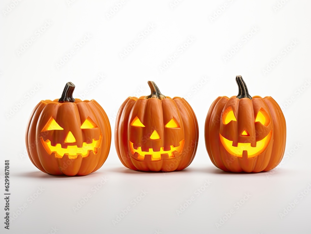 Fototapeta premium Three Halloween Pumpkins isolated on white background
