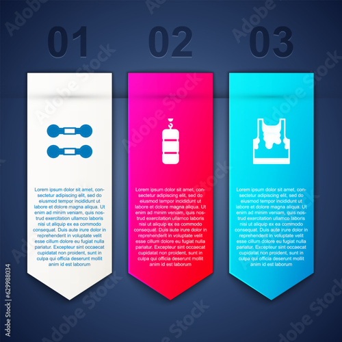 Set Dumbbell, Punching bag and Sweaty sleeveless t-shirt. Business infographic template. Vector