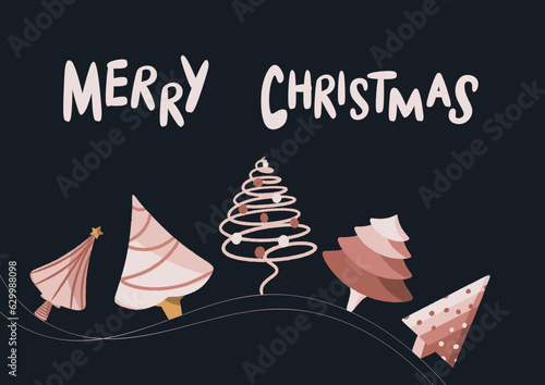 Carte postale de guirlande de sapins de noël roses